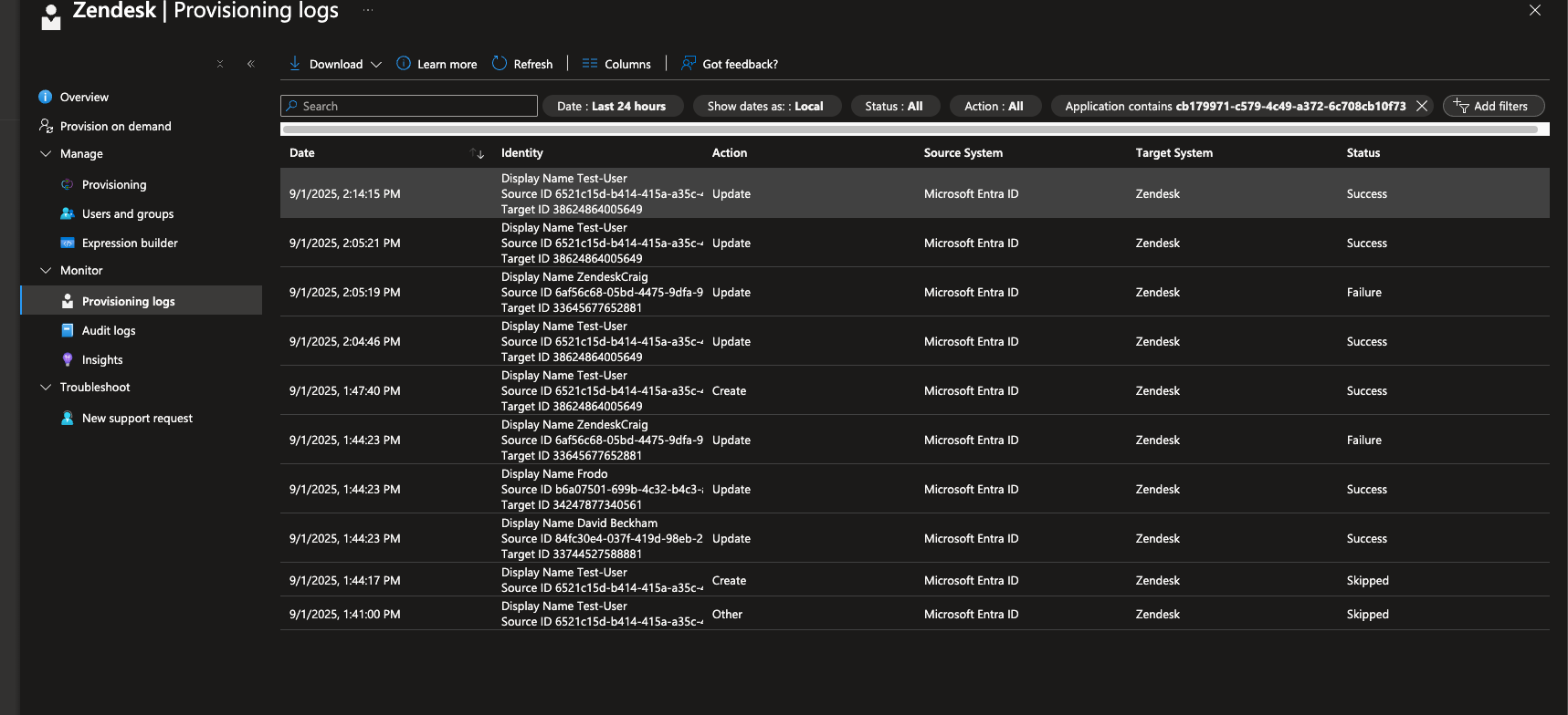 Microsoft Entra ID provisioning logs showing a successful deprovisioning event